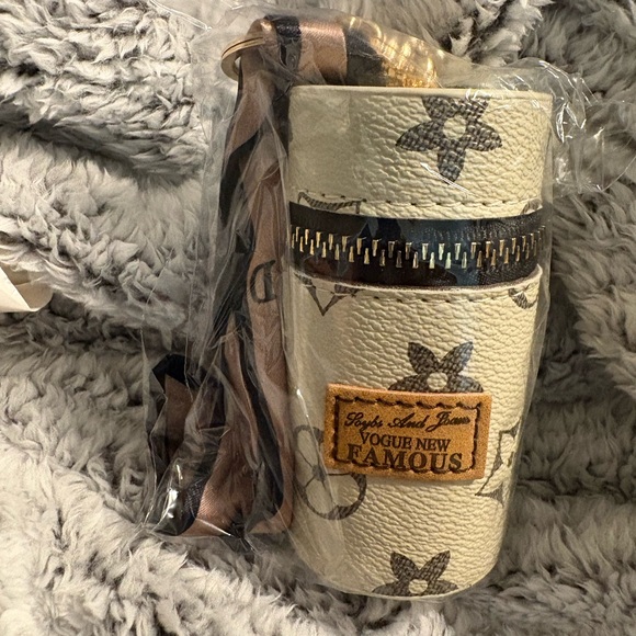 Luxury Leather Lipstick Bag Charm Key Chain with Silk Scarf - Picture 12 of 15